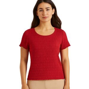 Christopher & Banks Red Crinkled Stretchy Top | Short Sleeve Casual | X-Large